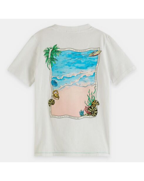 T-shirt bianca con stampa a barca sul retro