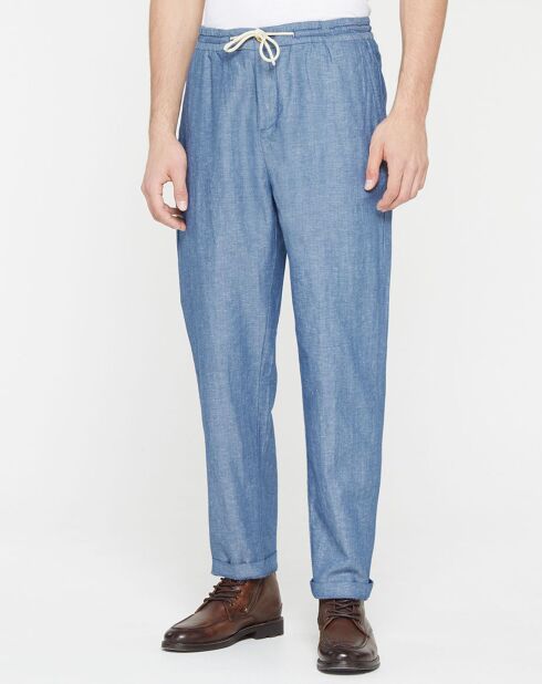 Pantalon en Coton bio & Lin Regular Fit élastique bleu