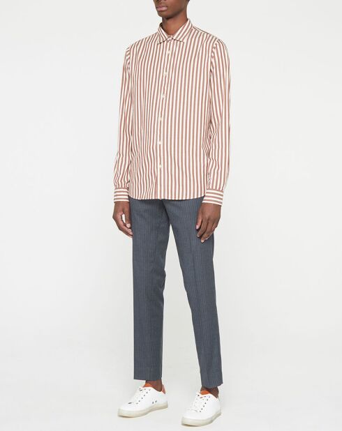Chemise Regular Fit Baton à rayures blanc/marron