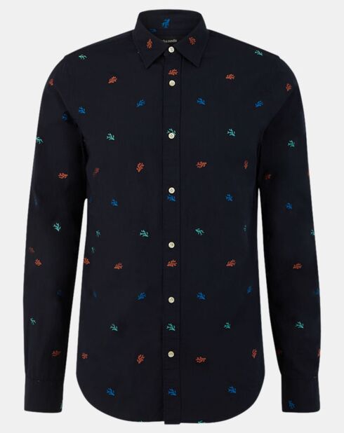 Chemise Regular Fit brodée allover bleu marine