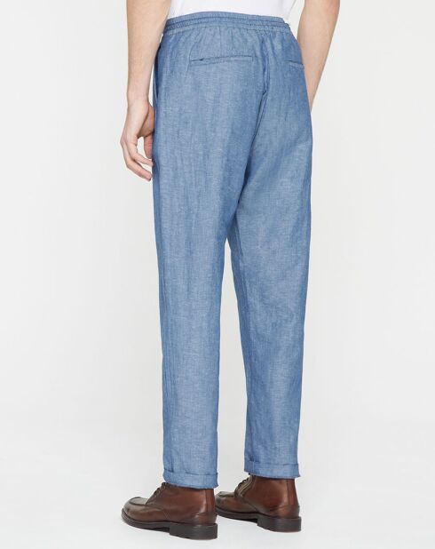 Pantalon en Coton bio & Lin Regular Fit élastique bleu