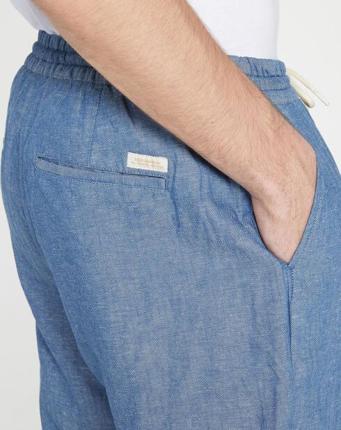 Pantalon en Coton bio & Lin Regular Fit élastique bleu