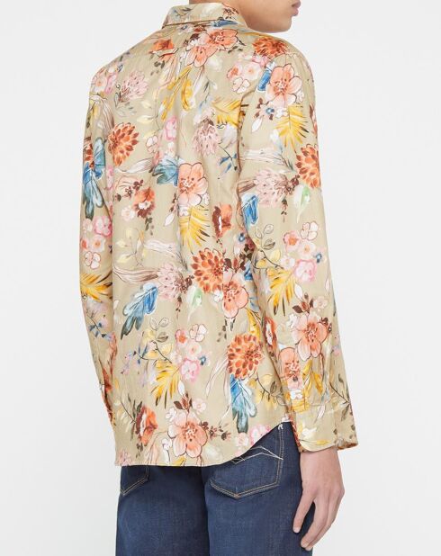 Camisa ajustada con flores de color beige