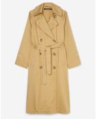 Trench long en Toile de coton mélangé beige