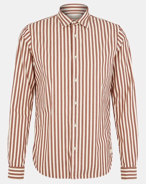 Chemise Regular Fit Baton à rayures blanc/marron