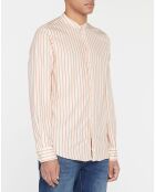 Chemise en Coton bio Regular Fit col mao rayée relax blanc/saumon