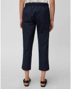 Pantalon popeline taille élastique bleu marine