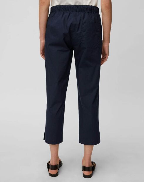 Pantalon popeline taille élastique bleu marine