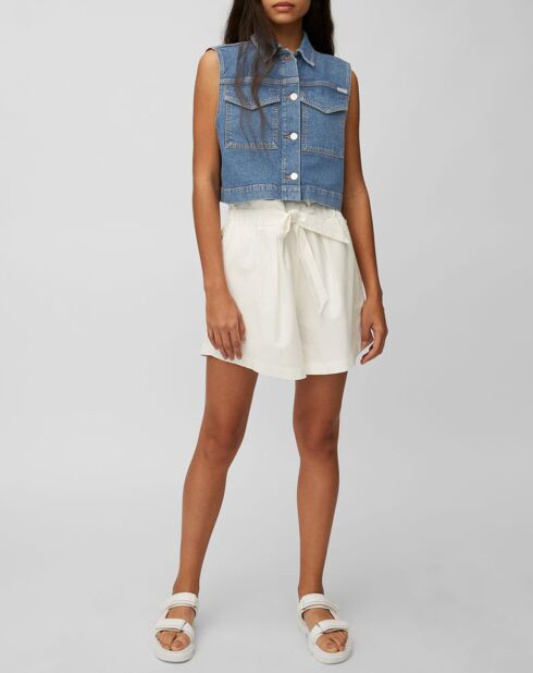 Veste en jean sans manches bleu moyen
