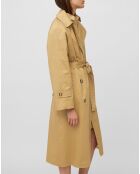 Trench long en Toile de coton mélangé beige