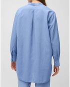 Chemise longue en Coton & Lin Lina col mao bleue