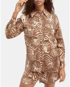 Chemise 100% Lin imprimée corail beige