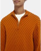 Pull demi zip orange foncé