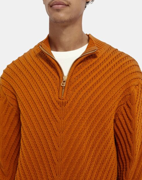 Pull demi zip orange foncé