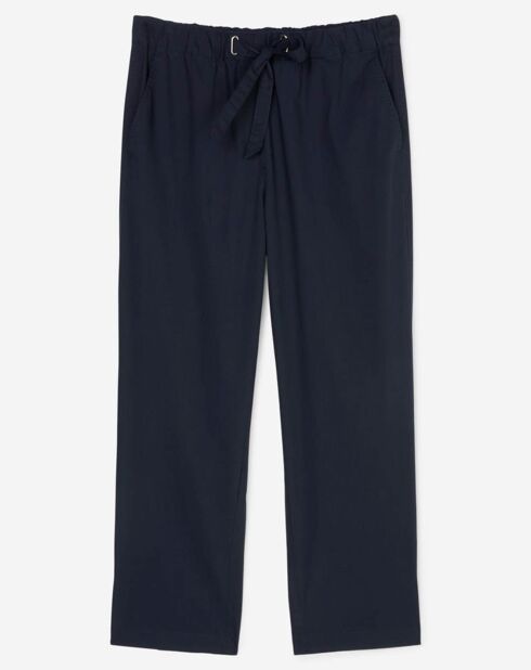 Pantalon popeline taille élastique bleu marine