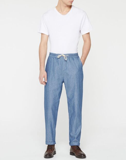 Pantalon en Coton bio & Lin Regular Fit élastique bleu
