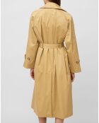 Trench long en Toile de coton mélangé beige