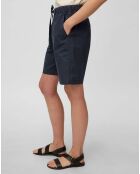 Short popeline taille élastique bleu marine