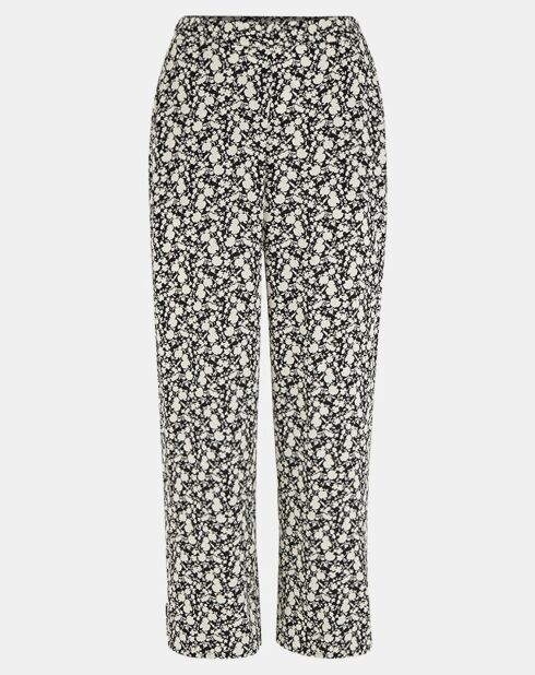 Melanie soepelvallende broek met ecru/zwarte bloemen