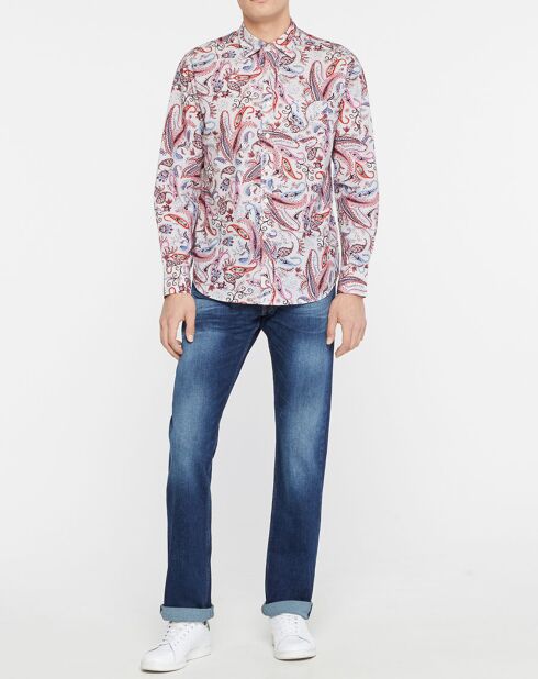 Roze slimfit overhemd met kasjmierprint