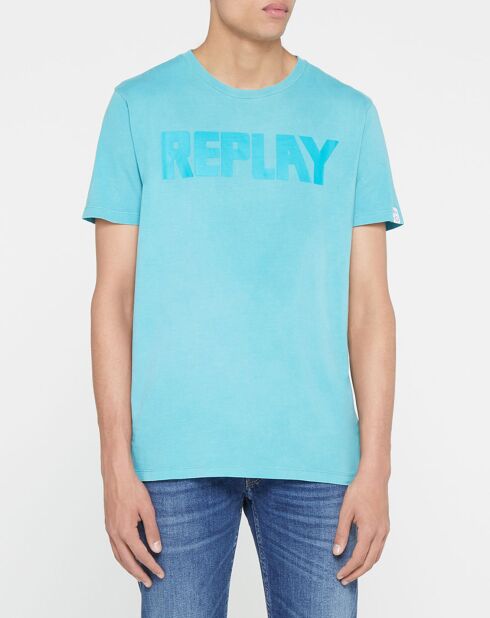 Camiseta de algodón 100% orgánico con logo central azul cielo