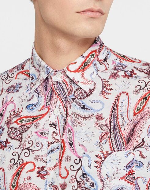 Roze slimfit overhemd met kasjmierprint