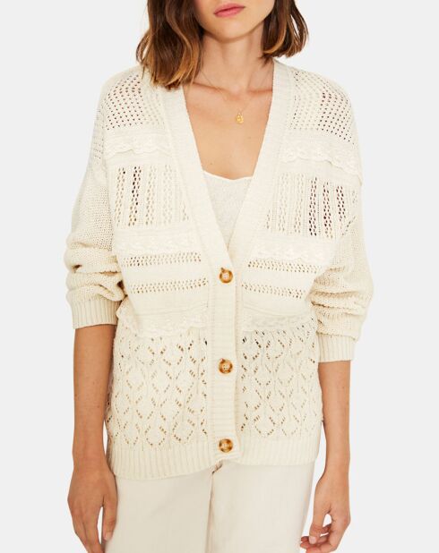 Gilet en Lin mélangé maille fantaisie Daisy écru