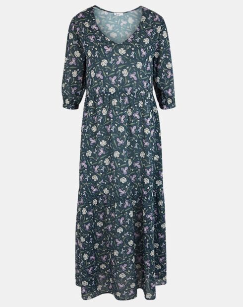 Marineblaues, fließendes, bedrucktes Kleid Cléa