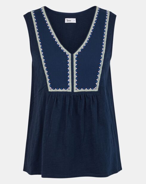 Top brodé Lily bleu marine