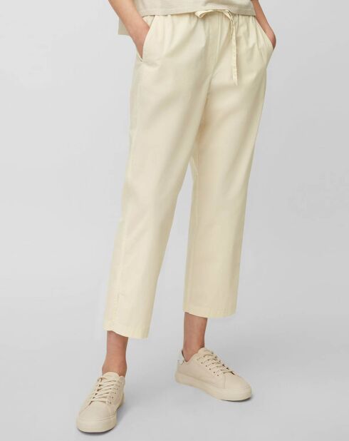 Pantalon popeline taille élastique beige