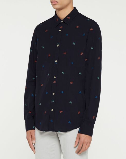Chemise Regular Fit brodée allover bleu marine