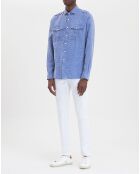 Chemise en Lin double poche bleu moyen