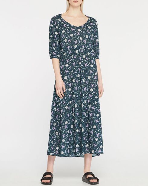 Marineblaues, fließendes, bedrucktes Kleid Cléa