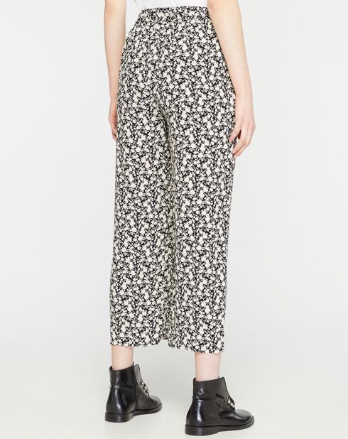 Melanie soepelvallende broek met ecru/zwarte bloemen
