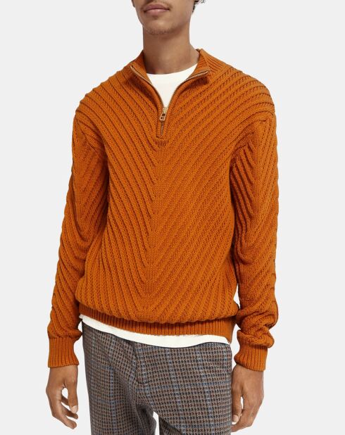 Pull demi zip orange foncé