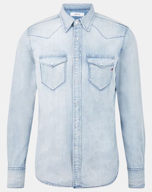 Chemise Slim Fit light aged eco bleu clair