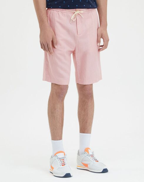 Bermuda en Coton bio & Lin Regular Fit élastique rose
