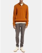 Pull demi zip orange foncé