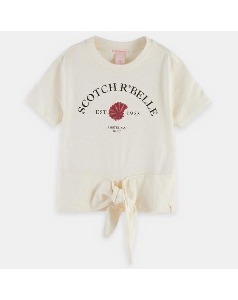Ecrufarbenes T-Shirt mit Muschelschleife und Logo