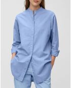 Chemise longue en Coton & Lin Lina col mao bleue