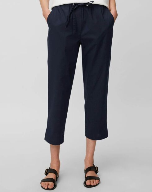 Pantalon popeline taille élastique bleu marine