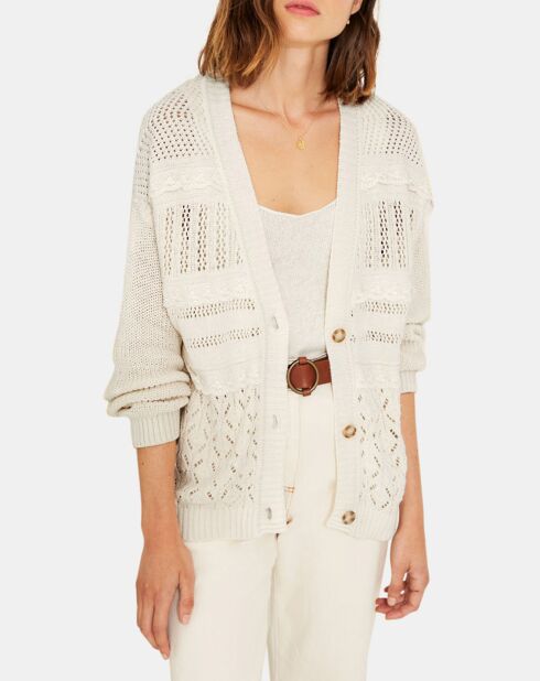 Gilet en Lin mélangé maille fantaisie Daisy écru