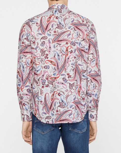 Roze slimfit overhemd met kasjmierprint