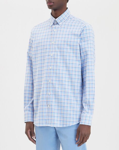 Chemise à carreaux tricolore beige/bleu