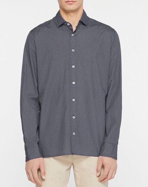 Chemise Slim Fit à imprimé fantaisie bleu foncé