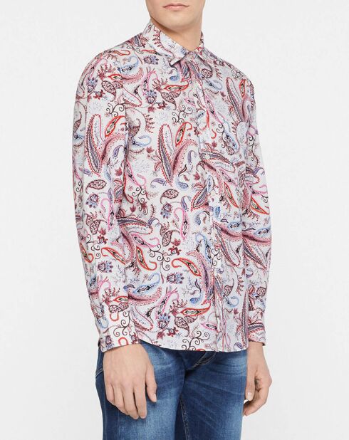 Roze slimfit overhemd met kasjmierprint