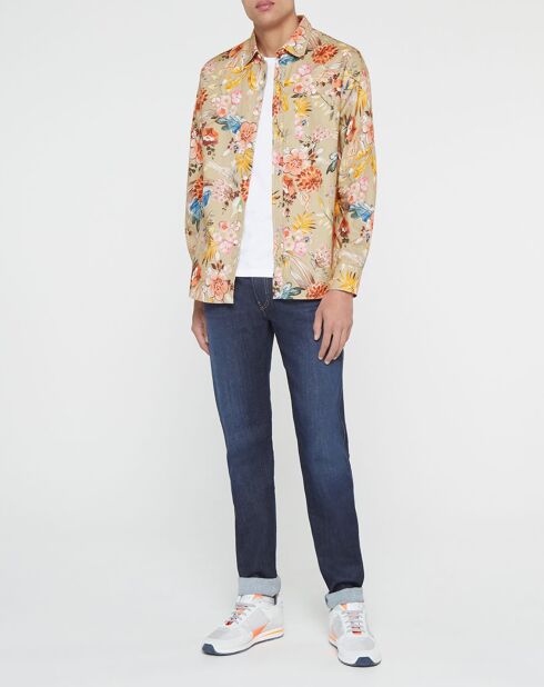 Camisa ajustada con flores de color beige