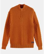 Pull demi zip orange foncé