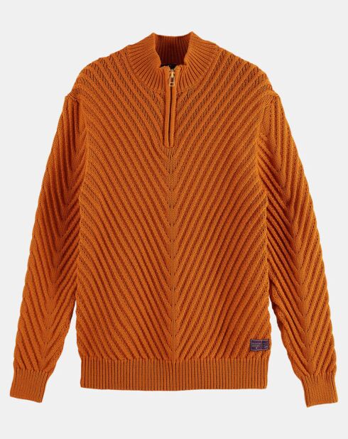 Pull demi zip orange foncé