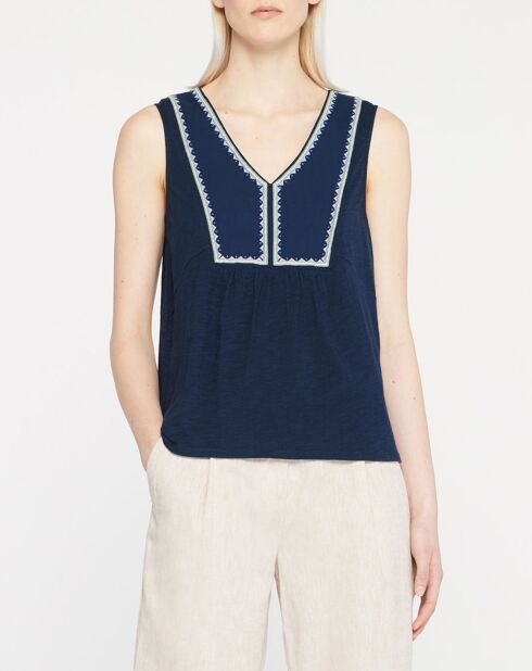 Top brodé Lily bleu marine